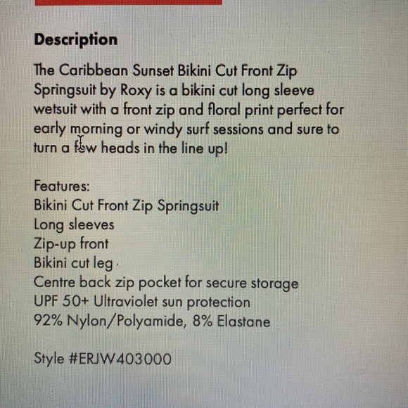 Roxy Long Sleeve Swim Suit (Springsuit) - Picture 5 of 7